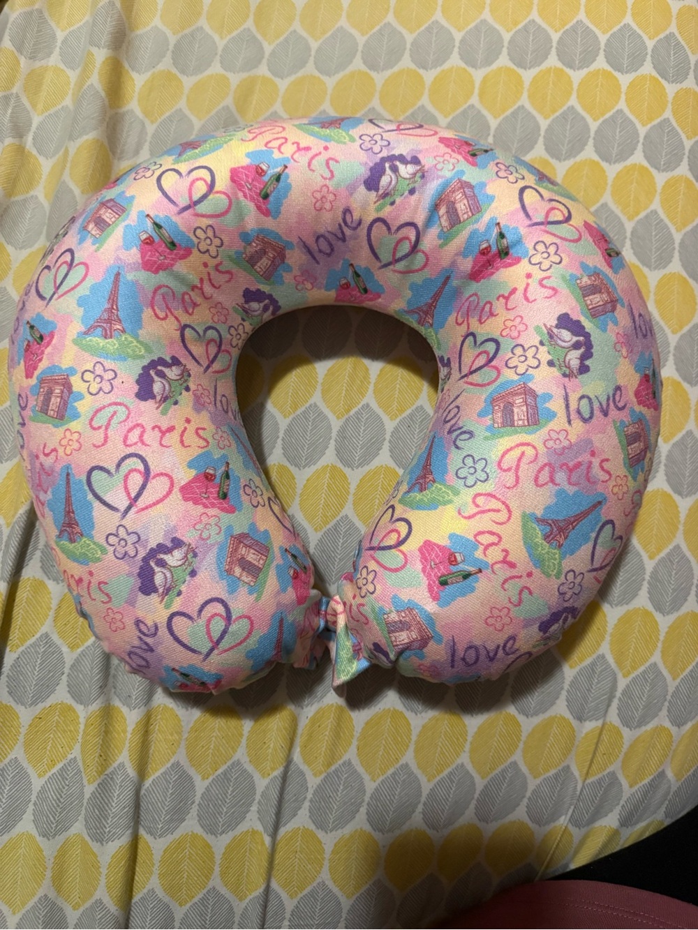 Kids Pink Paris Print Travel Neck Pillow